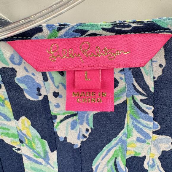 Lilly Pulitzer Marilina Tunic Top Sz L Blue High Tide Navy Beachy Resort Preppy - Picture 6 of 10